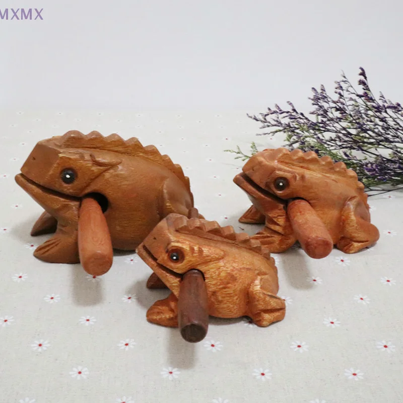 Wooden Lucky Frog Crafts Thailand Traditional Wood Carving Ornaments Hand-carved Toad Croaking Musical Toys Home Office Decor