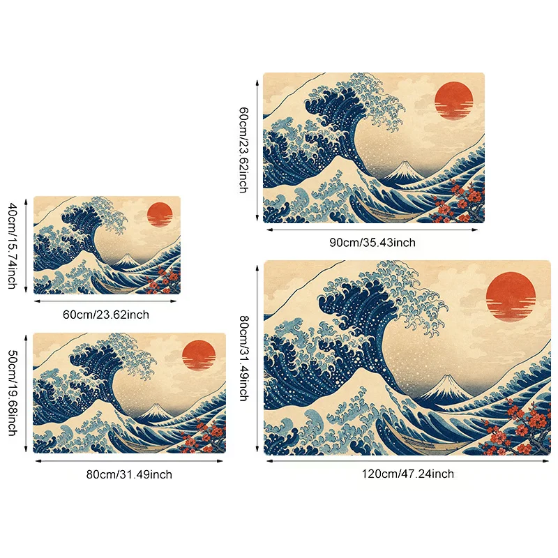 Premium Japanese Ukiyo-e Style Great Wave Mount Fuji Printed Doormat Rug Mat for Home Entryway Hallway Door Decoration Waterproo
