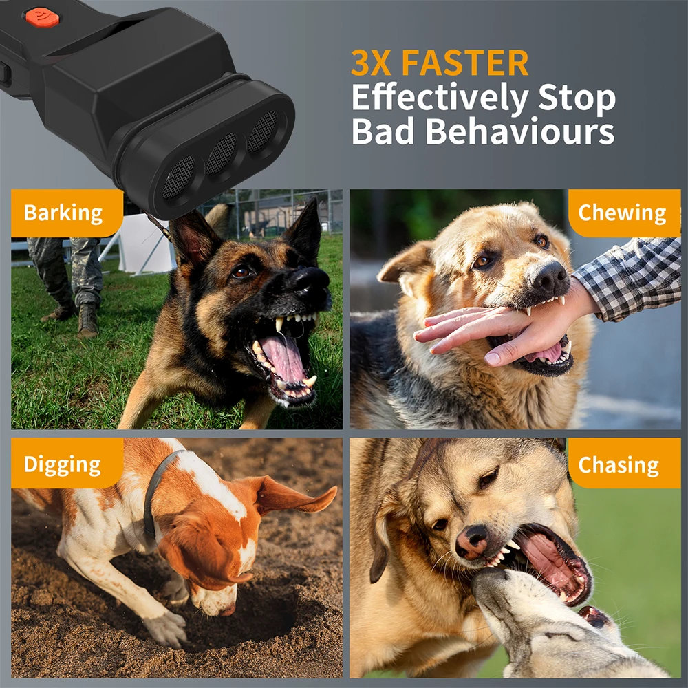 Dog Repeller Ultrasonic Dog Training Device Type-C Rechargeable Anti Dog Bark Deterrent Device with Flashlight and Beeper