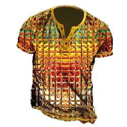 Vintage T-Shirt For Men 3d Print Graphic Short Sleeve Button T Shirts 3d Printing Top Oversized Autumn Retro Style Male Clothing