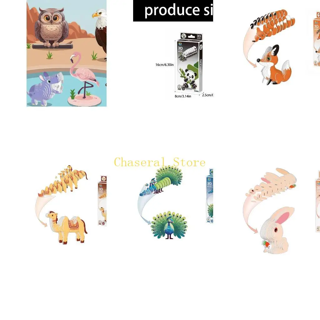 

E7CE Креативный 3D бумажный пазл с животными для снижения стресса и умственной стимуляции для обучения мелкой моторики малышей
