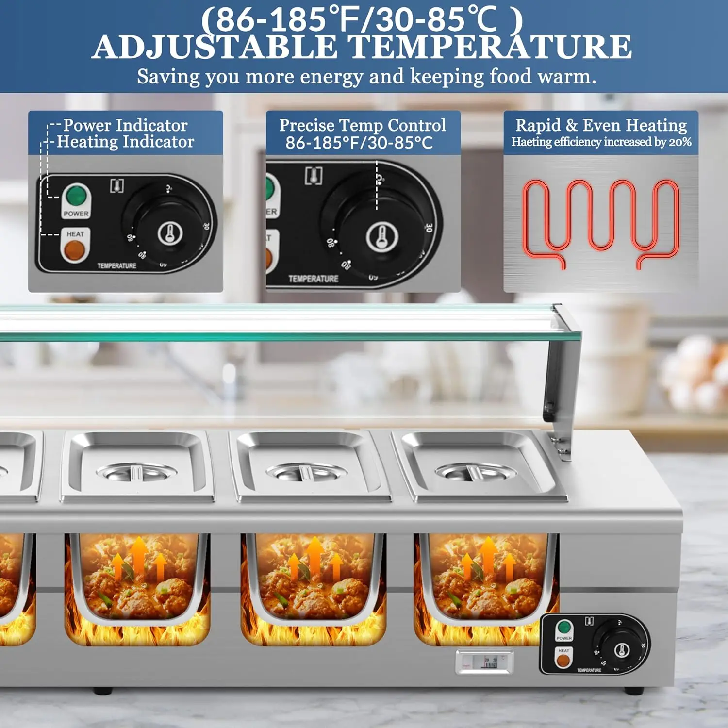 جهاز تسخين الطعام 110 فولت 1500 وات كهربائي من الفولاذ المقاوم للصدأ طاولة بخار باين جهاز تسخين الطعام مع مقالي ذات سعة كبيرة لتقديم الطعام والحفلات R