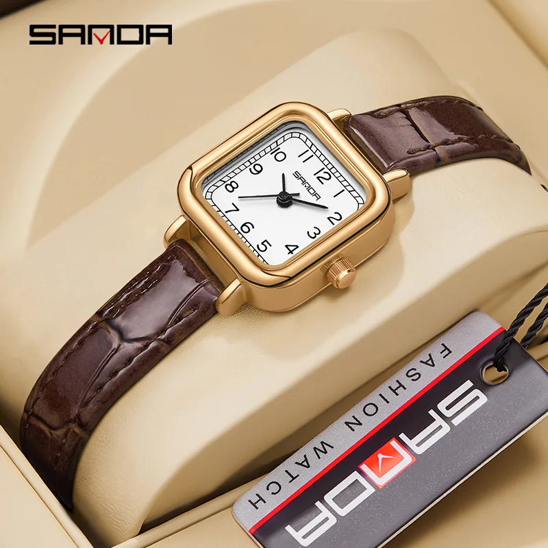 Fashion Sanda Top Brand P1120 New Ladies Elegant Design Square Dial Waterproof Quartz Movement Business Women Analog Wrist Watch