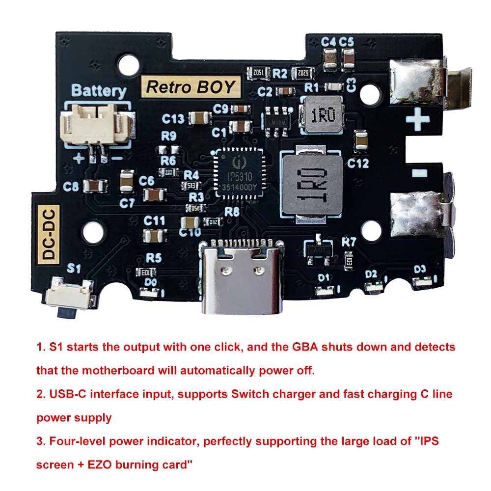 GBA lithium battery power supply set Four-level power indicator retro game parts