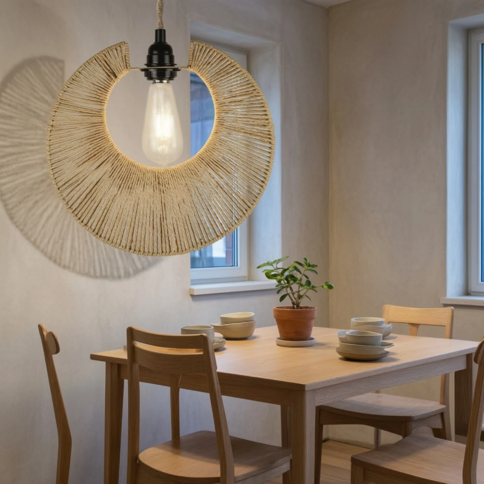 Pendant Lampshade Hand-Woven Lampshade with Paper Rope Pendant Shade Rustic Paper Lantern Beige for Minimalists, Living Rooms