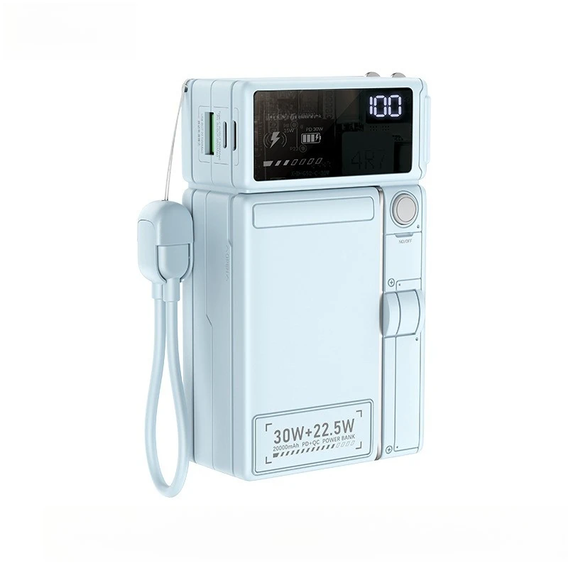 20000mAh Magnetic Wireless Power Bank with Plug Built-in Cable Fast Charging Power Bank 3C