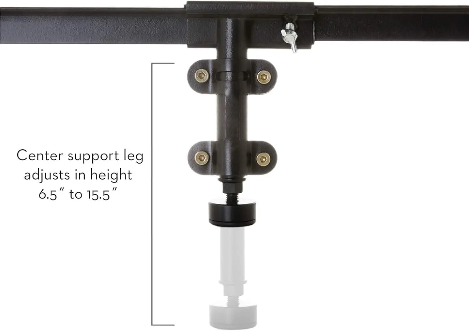 Lit en métal à crochet R64 avec barre centrale réglable, pied de soutien recommandé, Queen, noir