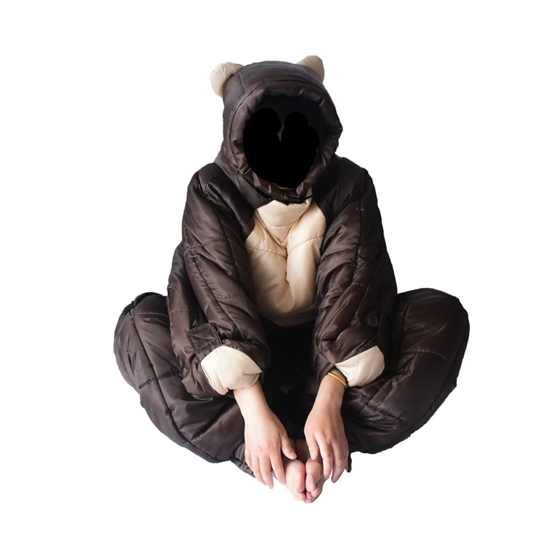 Humanoid Brown Bear Walking Sleeping Bag Outdoor Camping Hospital Guard Night Temporary Rest Full Body Wearable Emergency Gear