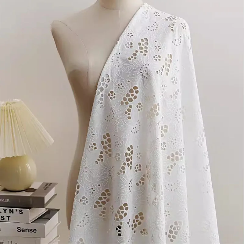 DIY White Cotton Fabric with Hollow Embroidery and Water Soluble Material for Clothes, Shirts, Dresses, and Tablecloths