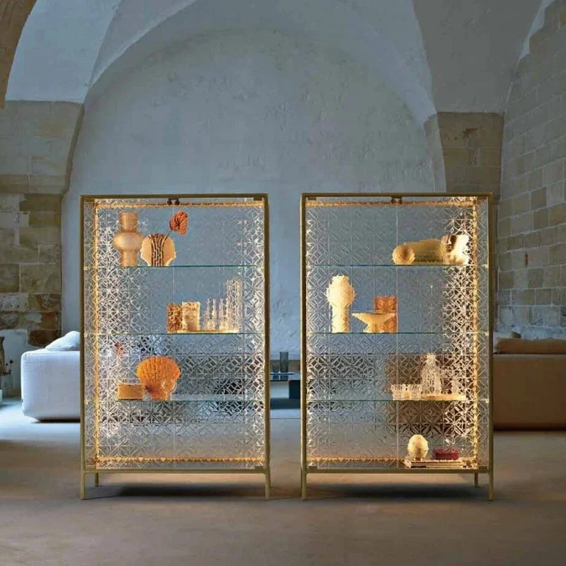 glass wine cabinet display cabinet living room multi-layer side cabinet medieval light luxury storage locker bookcase dining sid