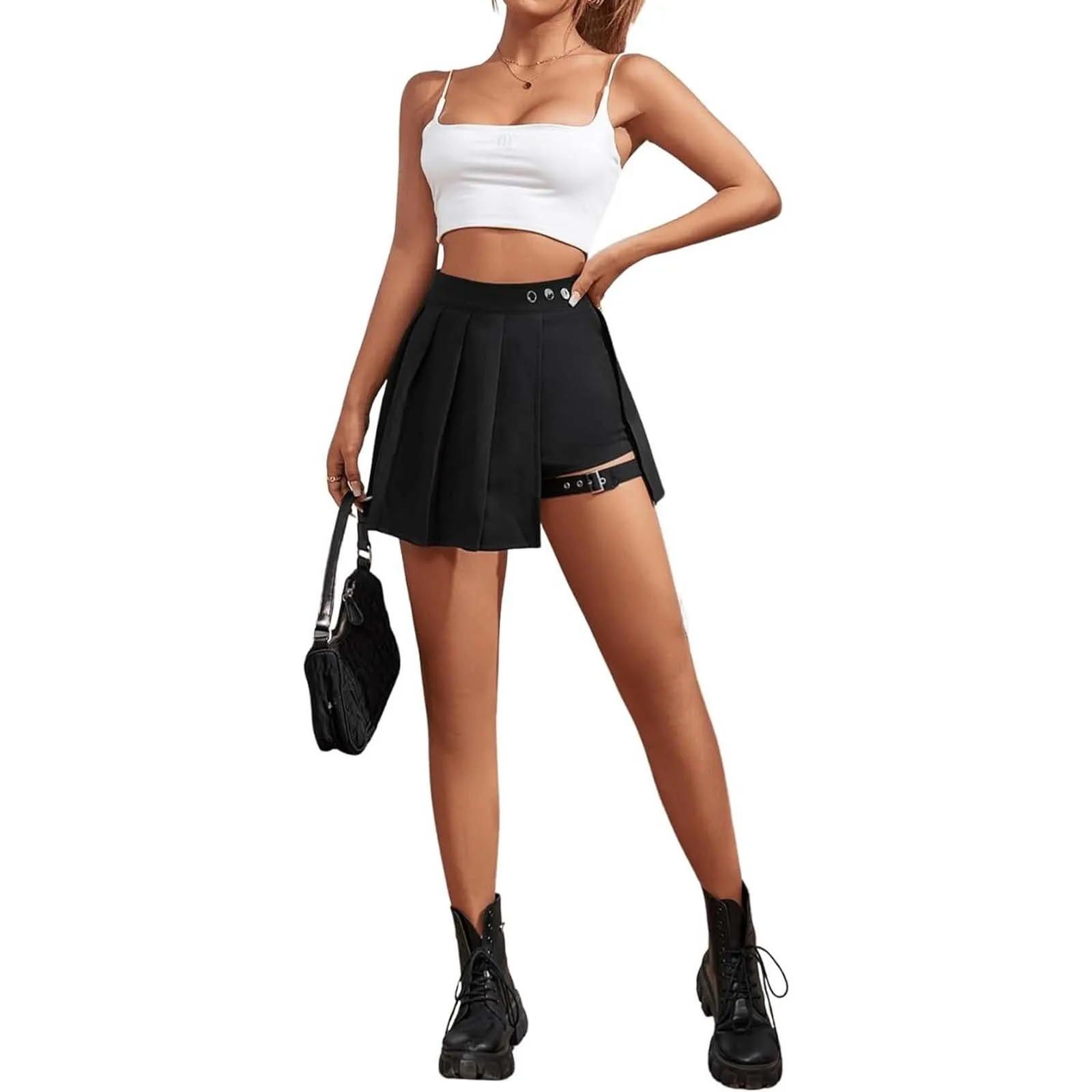 Women\'S Skirt Shorts Asymmetric Wrap With Leg Bands Casual Mini Skirt Skort Leisure Sexy Elastic Waist Streetwear Female Skirts