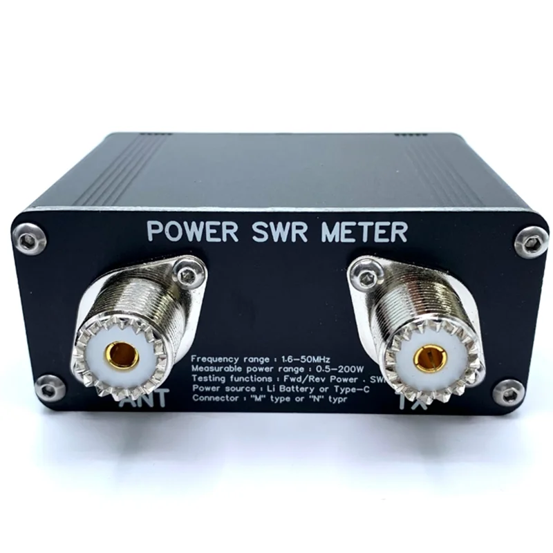 

1.6-50Mhz 0.5W-200W Shortwave Power SWR Meter Pro PWR SWR Meter With 1.29 Inch OLED + 50 Hours Battery Durable Black