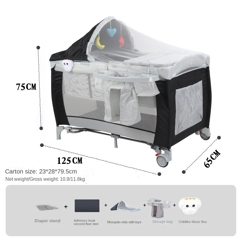 Cot Cradle Baby Nest Infant Rocking Bed Baby Bed Newborn Co-sleeping Bed with Mosquito Net Diaper Changing Table Easy to fold