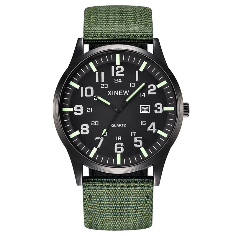 Men XINEW Brand Watches Students Kids Fashion Casual Nylon Band Simple Military Sports Date Quartz Watch Green Montre Homme 2024