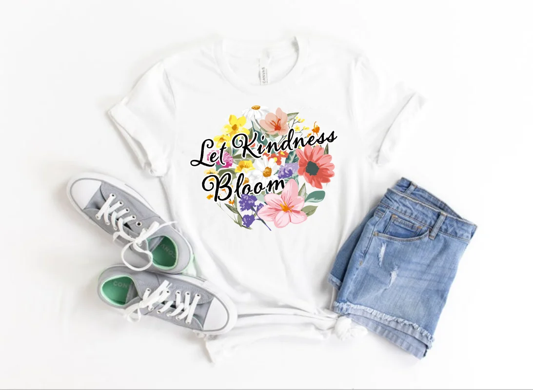 LET KIND NESS BLOOM Graphic Mom Mama Shirt Funny Kawaii 100%Cotton Women Tshirts Plus Size Short Sleeve Tees Hand-drawn Art Styl
