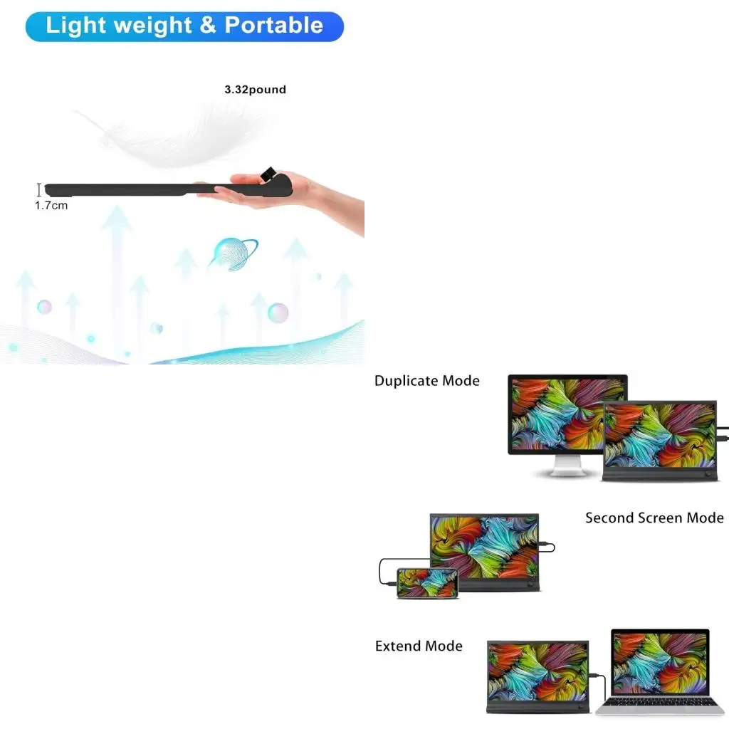 

Удлинитель монитора для ноутбука 15,6 дюйма, портативный двойной экран, внешний второй монитор 1920x1080, USB C Plug Play для