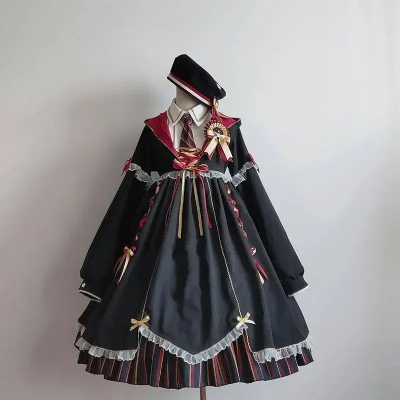 Lolita Gothic Dress Magical Girl Costume OP Dress With Hat Tie Badge Halloween Women's Vintage Dresses Cosplay Vestidos