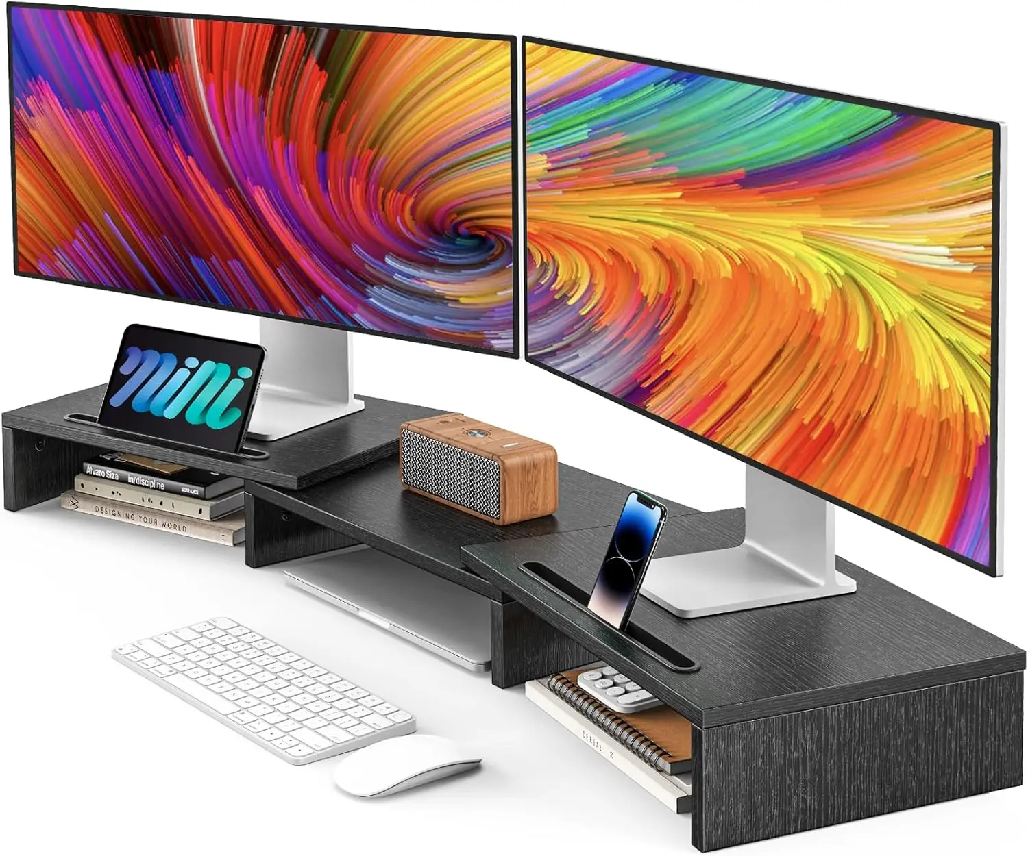 

Dual Monitor Stand Riser for 2 Monitors, Monitor Stand for Desk, Adjustable Computer Monitor Stand with 2 Slot, Multifunction