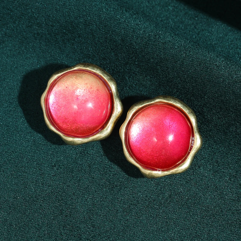 خمر الخوخ الوردي التدرج الزجاج أقراط مستديرة العتيقة الذهب اللون الحلوى اكسسوارات للنساء حفل زفاف 2025 جديد #2