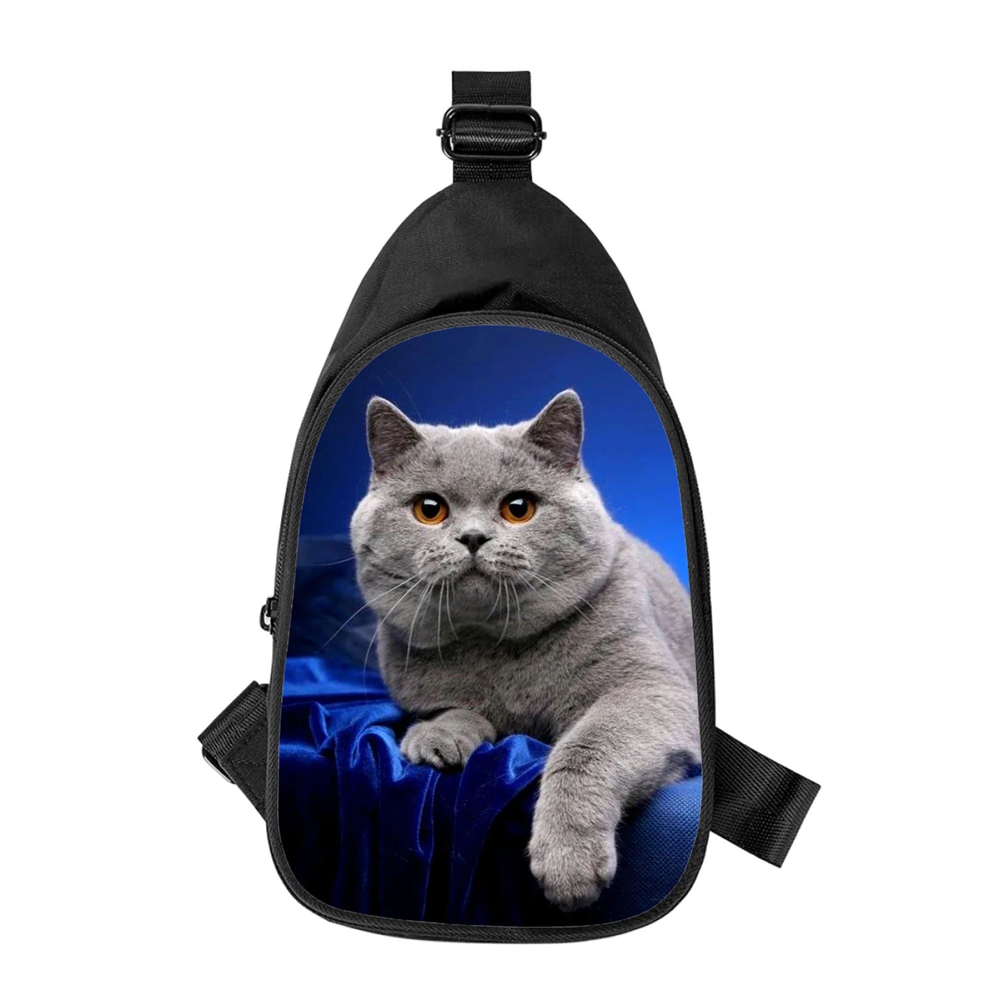 Bolsa de peito cruzada britânica para gato de ar curto 3D para homens e mulheres, bolsa de ombro masculina, marido, escola, diagonal, nova