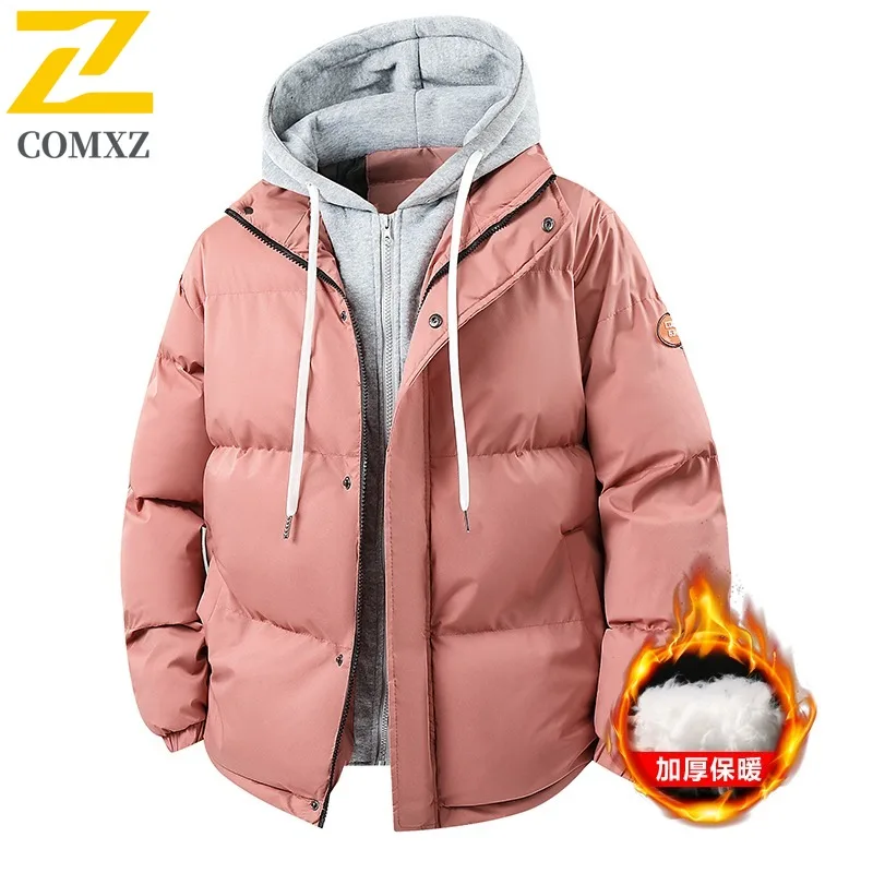 Men's Winter Thickened Workwear Cotton Jacket American style Fleece-Lined Hooded Parka Windproof Casual Overcoat Fit Camping