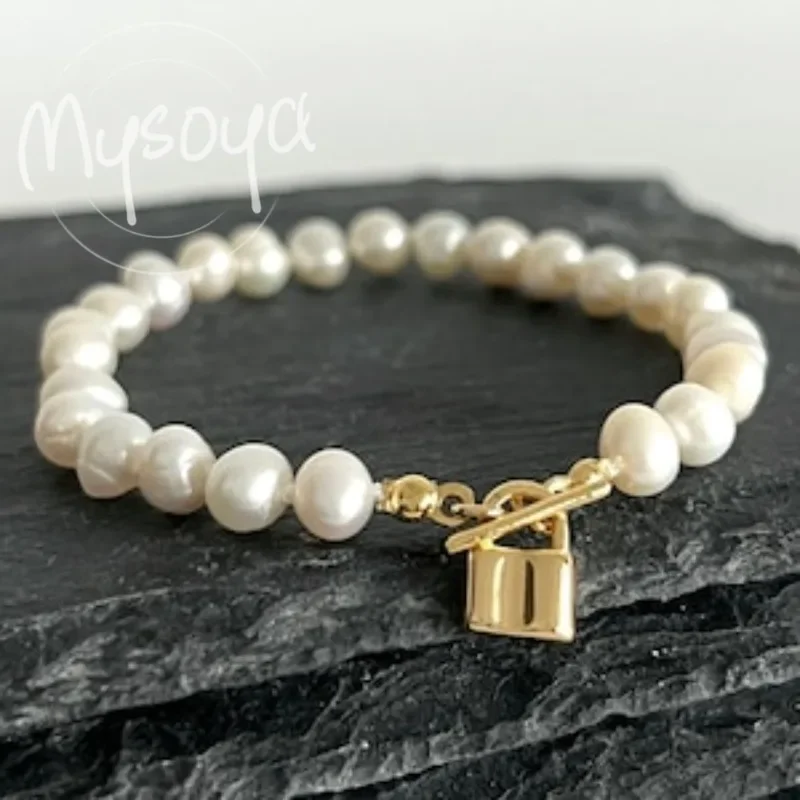 

MYSOYA White Freshwater Pearl Knot Bracelet 6-7mm With Gift Box For Her/Him Birthday/Wedding/Christmas/New Year Gift