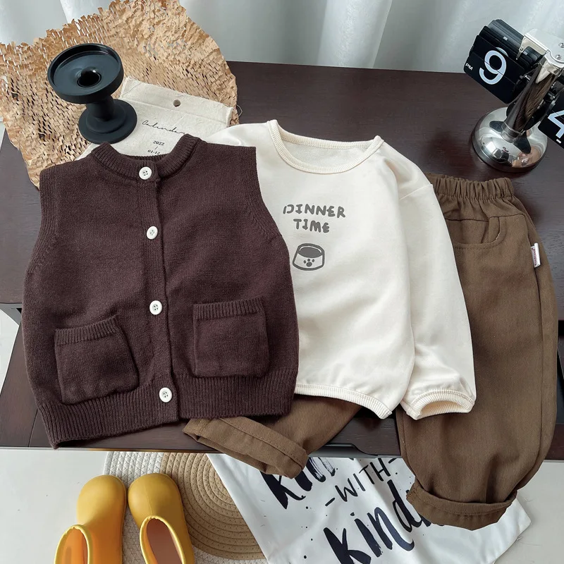 2024 new long-sleeved children\'s spring&utumn coat three-piece set for boys clothes trendy boys\' autumn suit
