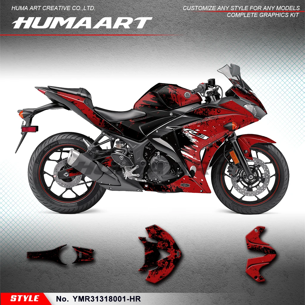 HUMAART Dirt Bike Stickers MX Decals Graphics Kit for Yamaha YZF R3 YZF-R3 2013 2014 2015 2016 2017 2018, YMR31318001-HR