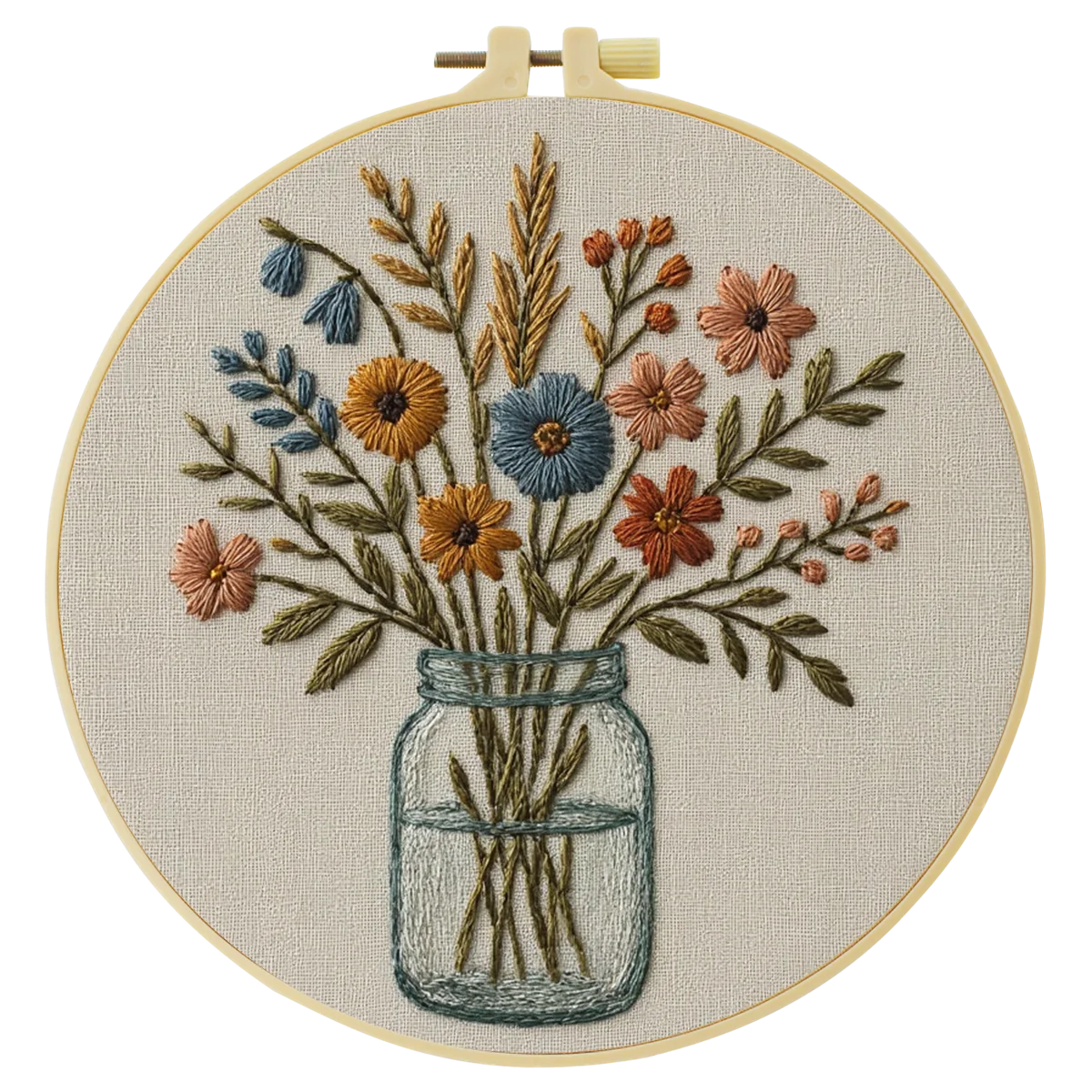 1 Stück 20X20CM/15X15CM 7,87/6,3 Zoll Blumen-Stickerei-Starter-Kit DIY-Kit DIY-Stickerei-Set Handarbeiten Heimdekoration Nähkunst – Detail 4