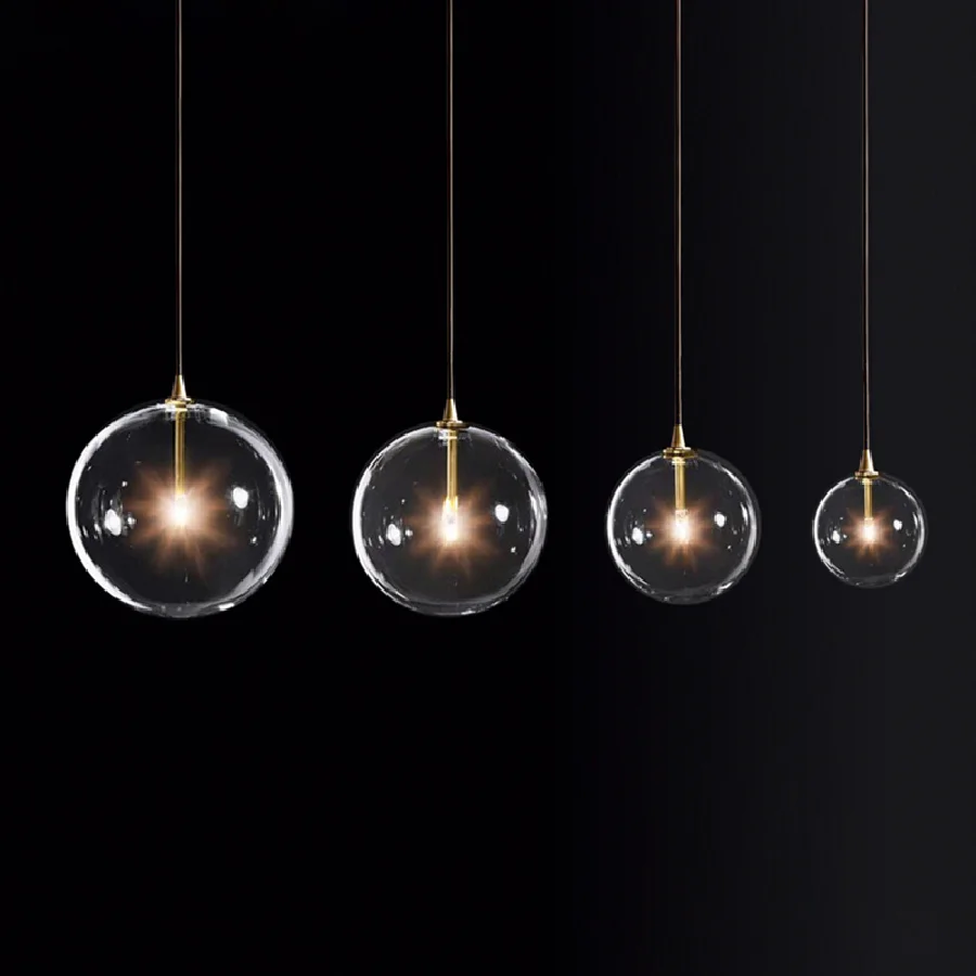 

1 Light Clear Glass Globe Led G4 Lustre Luminaires Pendant Lights Simple Nordic Gold Metal Hanging Lamp Dining Room Droplight