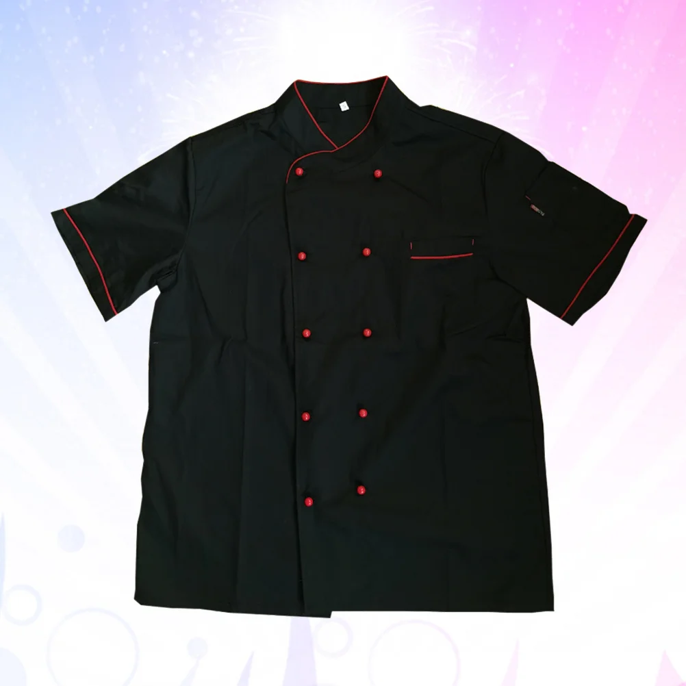 

1Pcs Short Sleeve Black Premium Cotton Double-Breasted Comfortable Unisex Chef Jacket for Bakery Hotel Restaurant