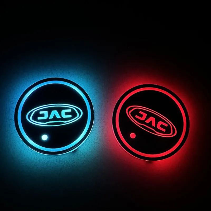 2PCS Luminous Car Cup Coaster Holder Car Led Atmosphere Light Logo Lamp For JAC Refine J3 J2 S5 Car logo Cupmat Ambience lights