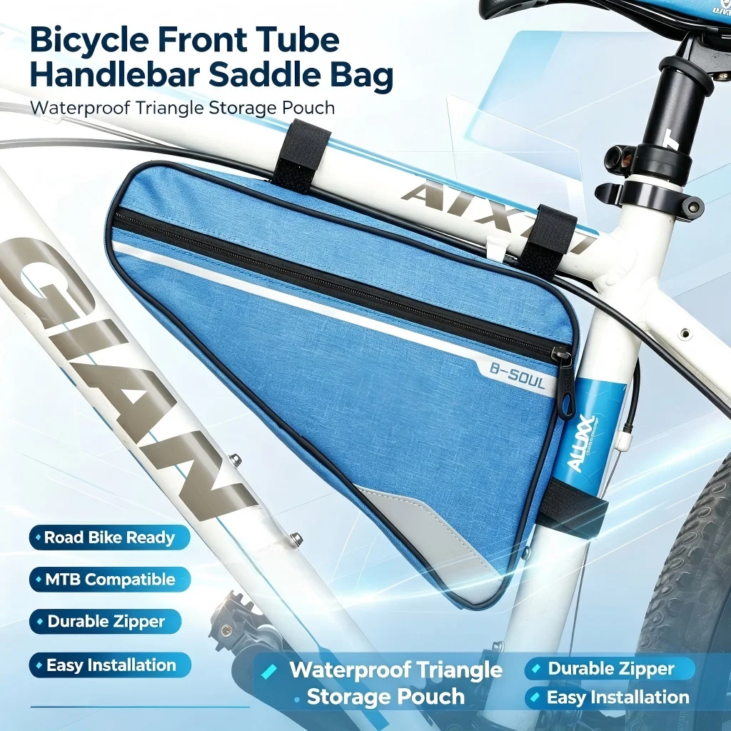 Bike Frame Bag Waterproof Triangle Bag Large Capacity Cycling Storage Pouch Handlebar Saddle Bag Road Bike Reflective Strip