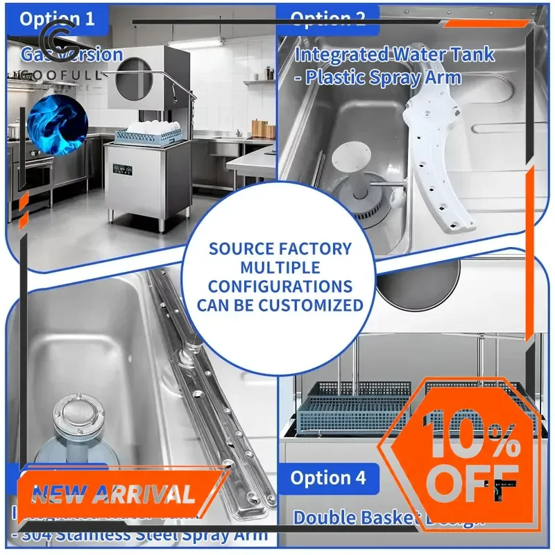 Commercial Stainless Steel Dishwasher 16 Sets Capacity Freestanding Electric Integrated Sink Combo for Hotel Restaurant Use