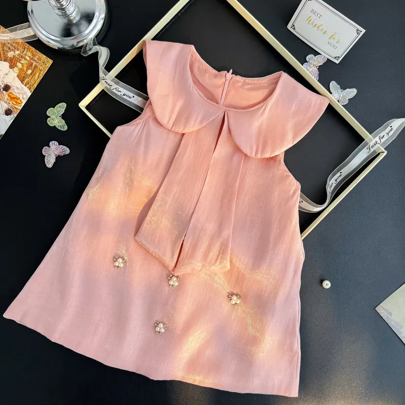 Baby Girl Princess Bow Sleeveless Dress Infant Toddler Child Elegant Pearl Vestido Birthday Wedding Summer Baby Clothes 18M-10Y