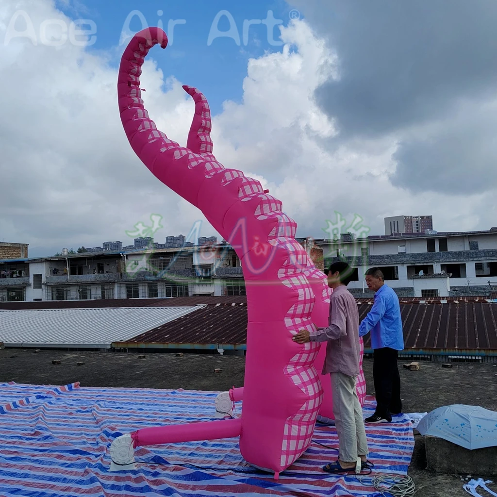 Giant Pink Inflatable Octopus Tentacle With Blower For Halloween Outdoor Events Commercial Performance Stage Roof Party Decor