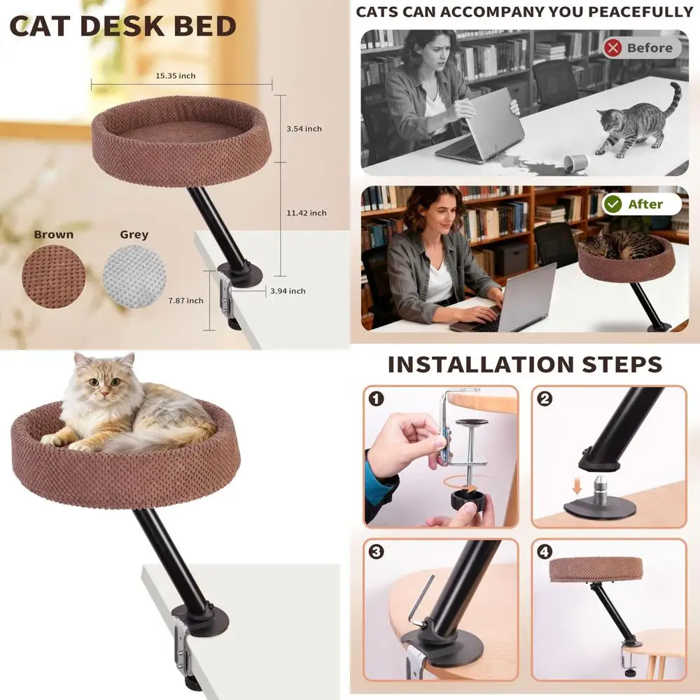 

Вращение на 360° ° Гамак-лежанка для кошек на стол, выдерживает до 27 кг, коричневый