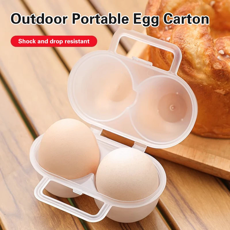 4PCS 2-Cell Outdoor Portable Egg Box Plastic Egg Tray Refrigerator Egg Storage Box Shock-absorbing and Anti Drop Egg Loade