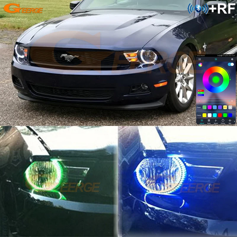 

For Ford Mustang 2010 2011 2012 RF Remote Bluetooth APP Ultra Bright Multi Color RGB LED Angel Eyes Kit Halo Rings
