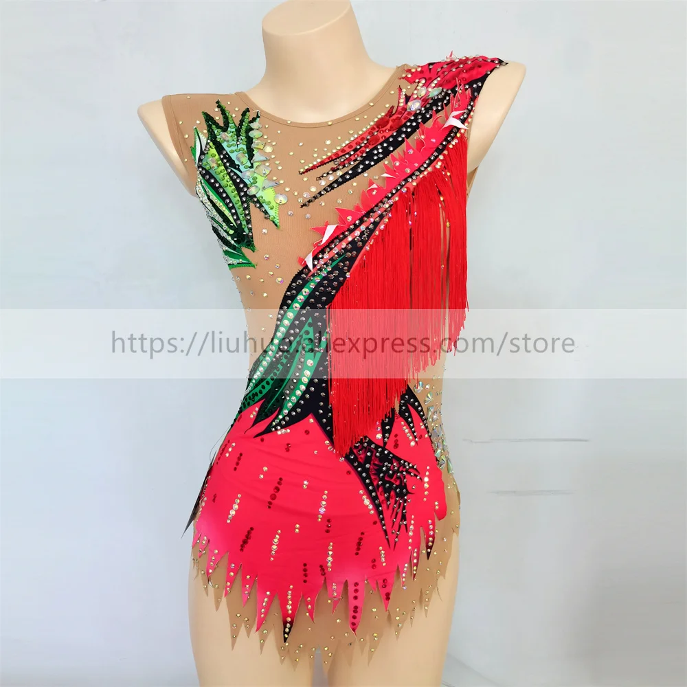 

LIUHUO индивидуальный женский костюм для девочек, костюм для художественной гимнастики, детские трико для соревнований, платье для подростков на коньках, красное платье без рукавов