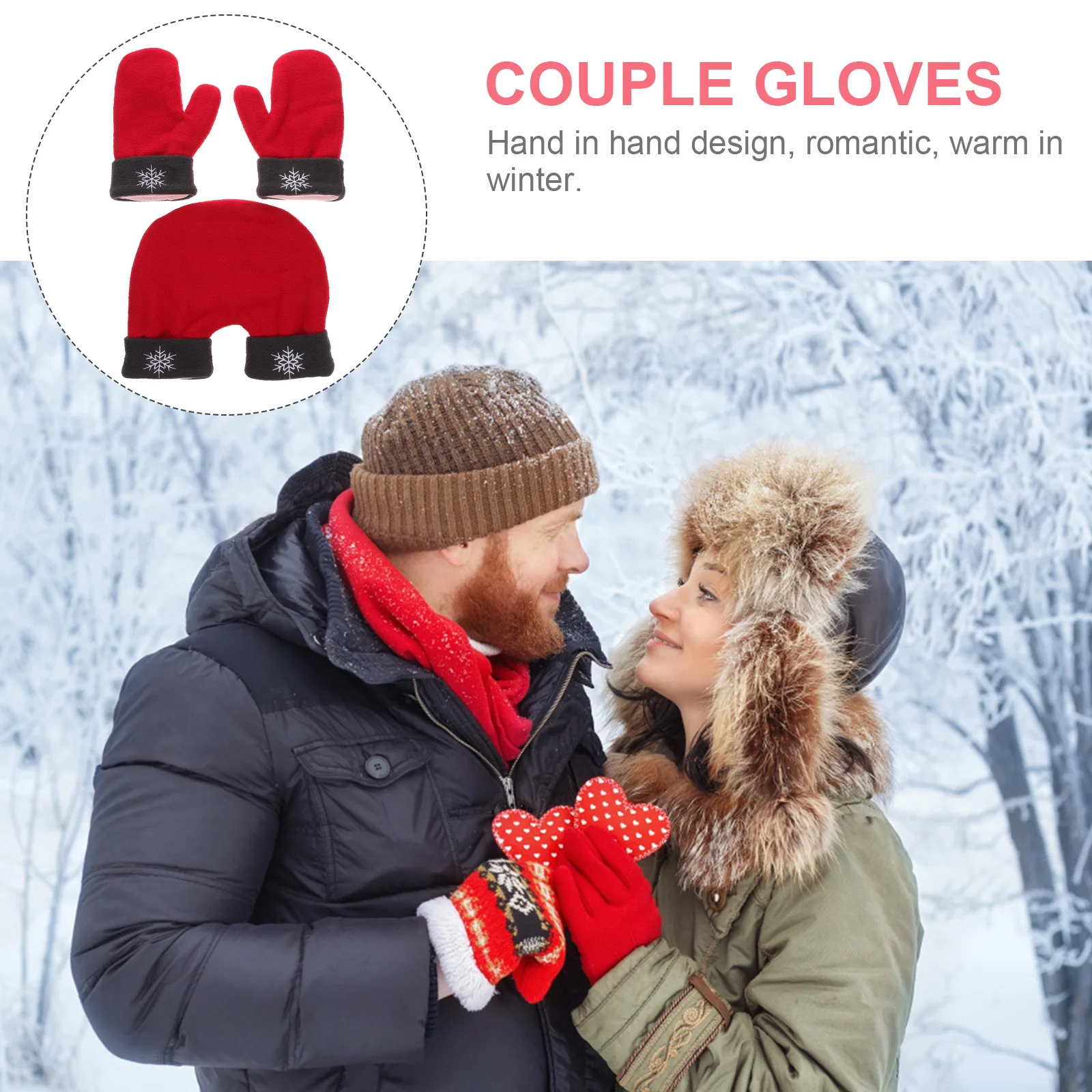 3 Buah Sarung Tangan Pasangan Bulu Polar Tebal Hangat Musim Dingin untuk Pasangan, Hadiah Natal Romantis, Sarung Tangan Pasangan Merah