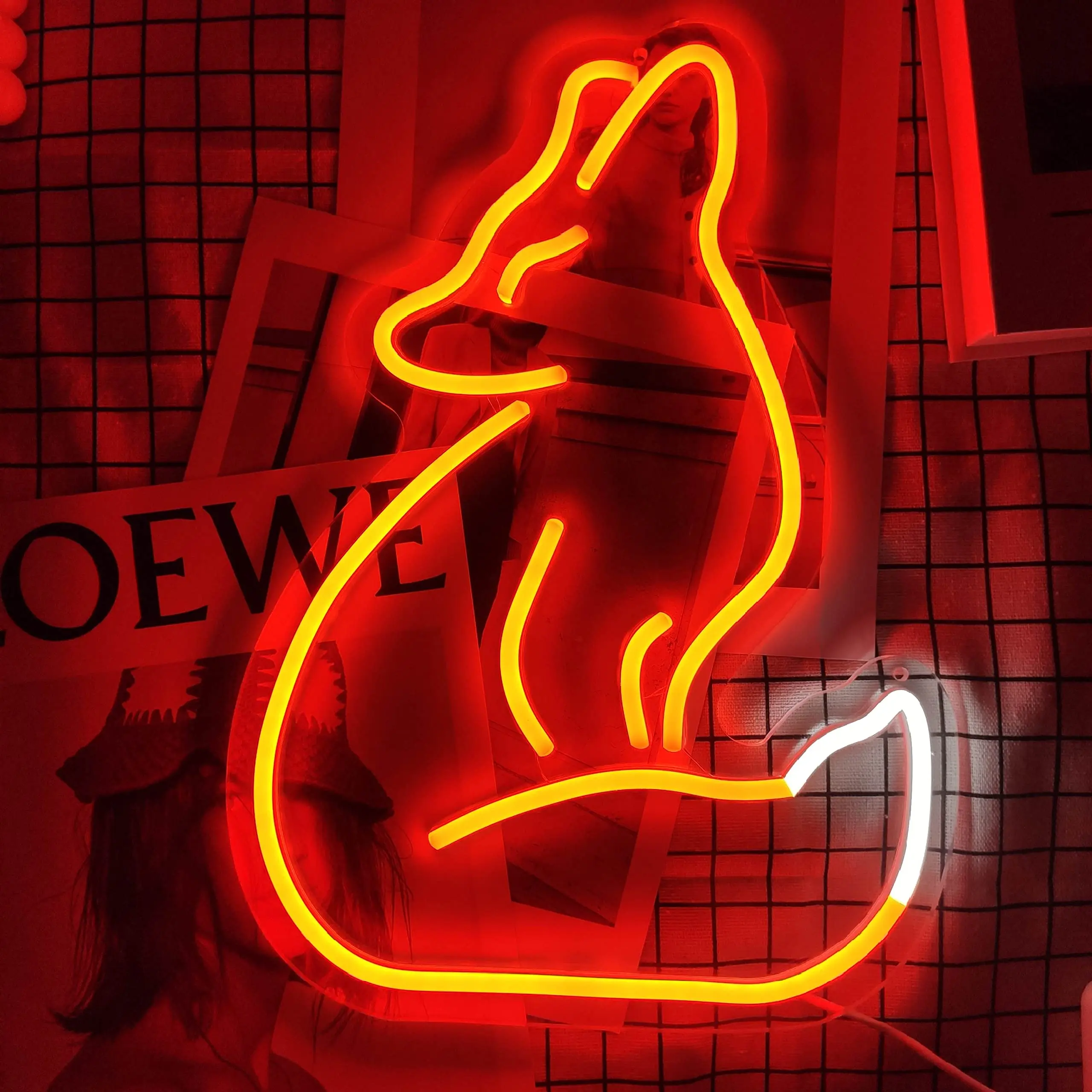 Fox Pattern LED Neon Signs Light, USB, Festa, Bar, Clube, Restaurante, Luzes de suspensão, Casamento, Decoração de Natal