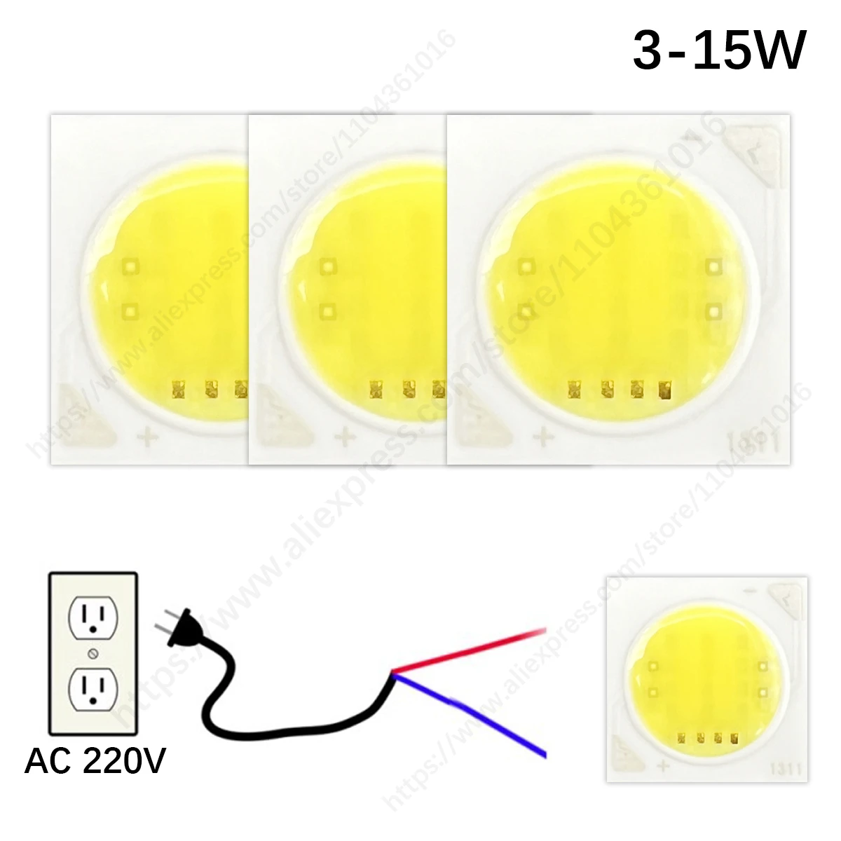 

5pcs/ Lot AC220V COB LED Chips Square 3W 5W 7W 9W 12W 15W Surface Light Source LED Beads AC1311 For Flood Light