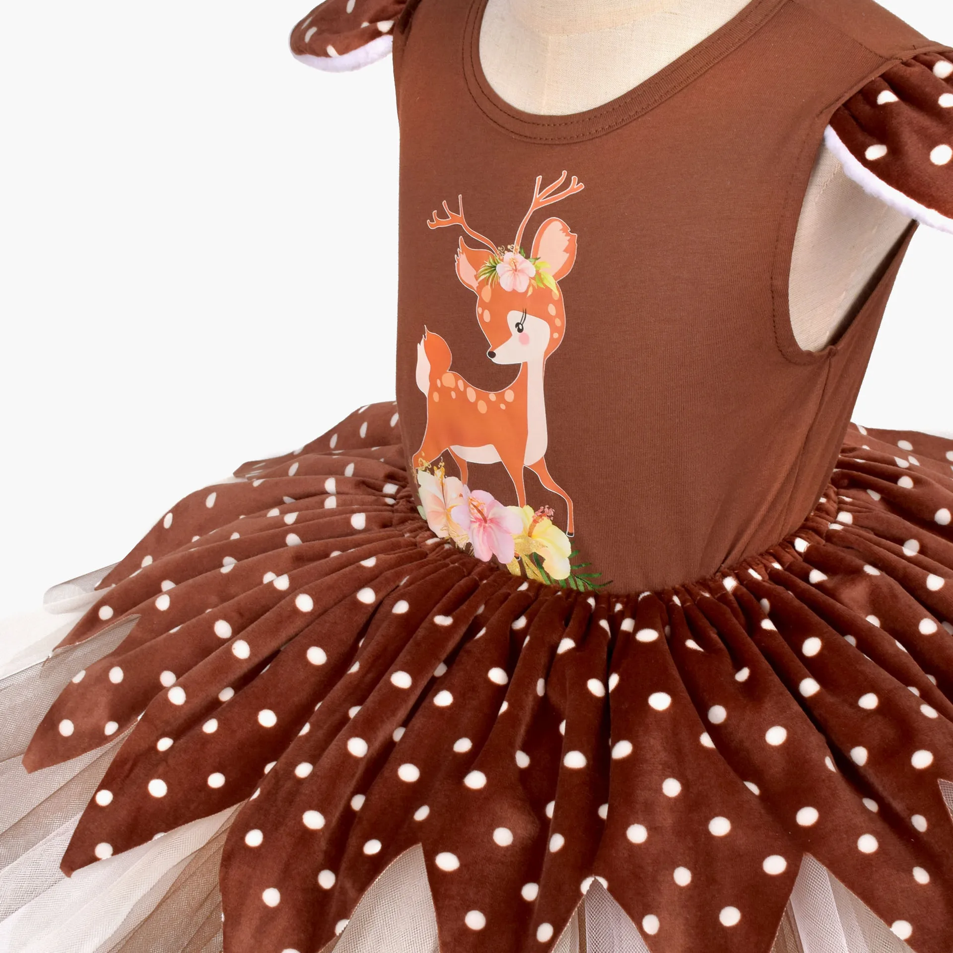 Elk Kids Dress Cute Children's Day Show Holloween Costume Christmas Party Princess Dress With Headband Girls Santa Dress