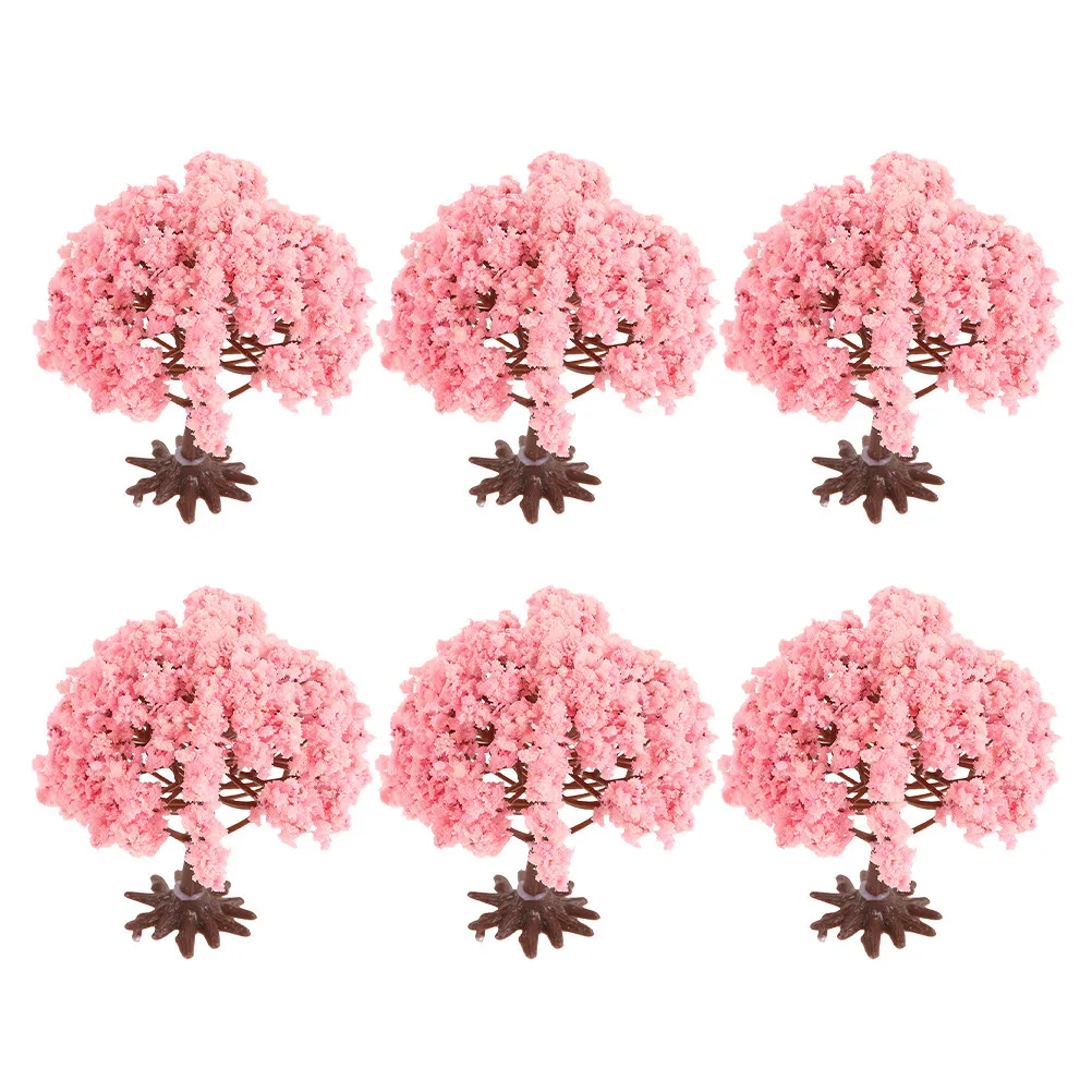6Pcs Lifelike Cherry Blossom Tree Miniature Decor for Sand Table Mini Garden Desk Decoration Artificial Cherry Blossom Tree