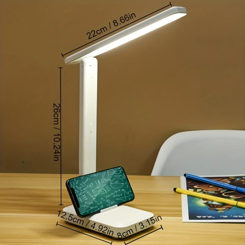 Lámpara de escritorio LED plegable alimentada por USB, blanco frío regulable de 3 niveles, luz que cuida los ojos de ángulo fijo para lectura de estudio de oficina