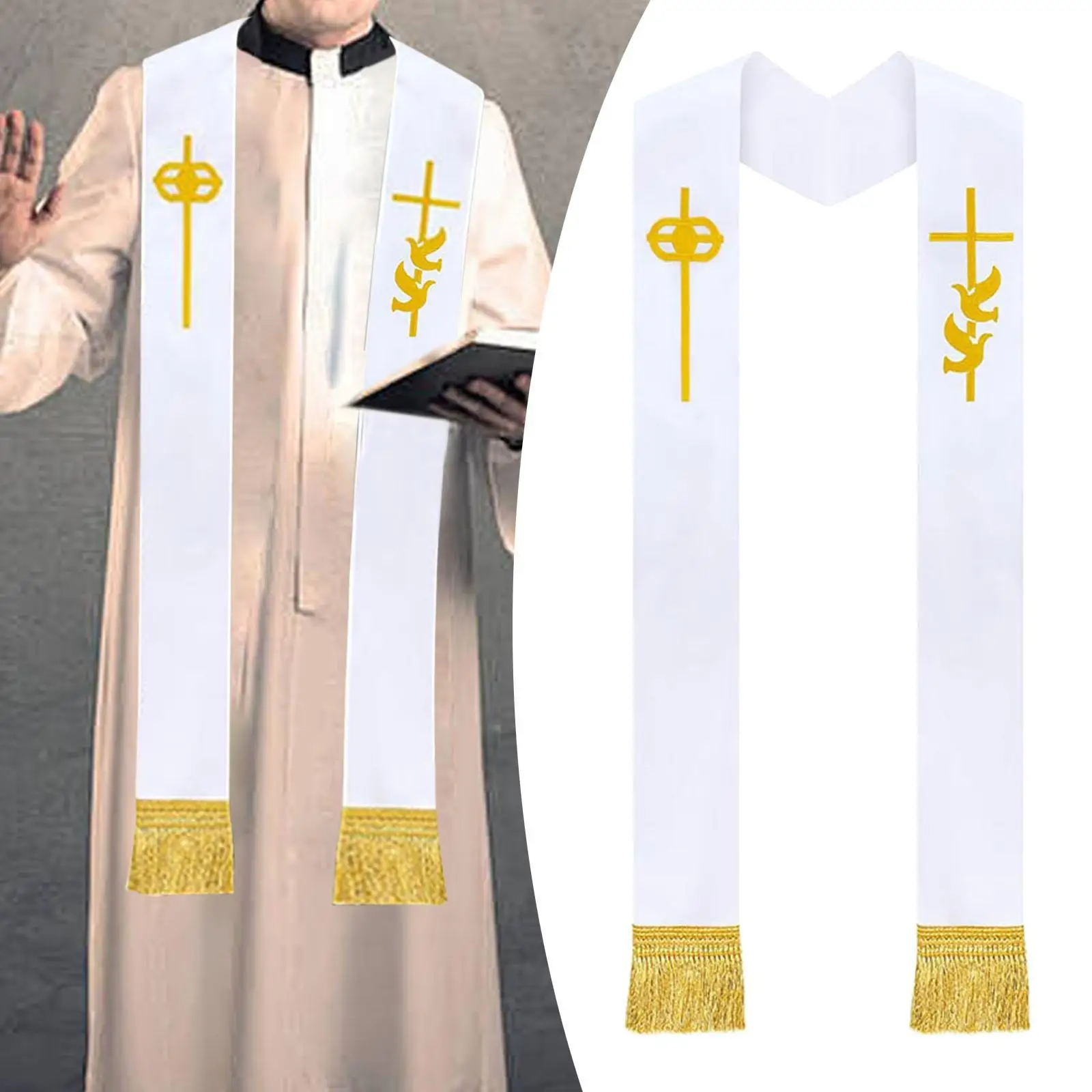 Clergy Stole Cross Tassel Detail Comfortable Fabric Shawl for Men Women Pastor Priest Church Ceremony Wedding