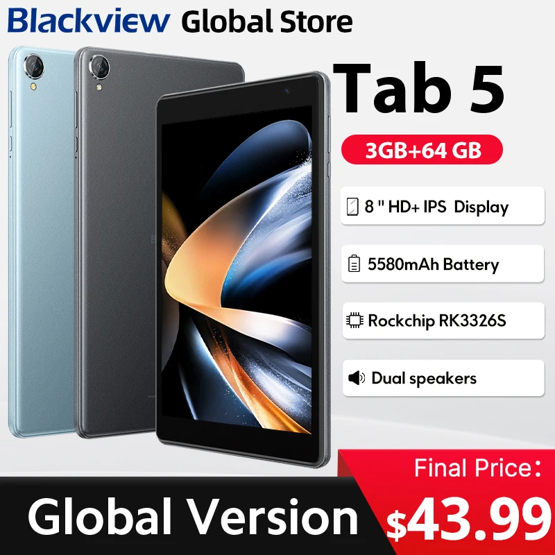 Планшет Blackview Tab 5 с 8-дюймовым дисплеем HD + IPS, 5 ГБ (3+2) 64 ГБ, Android 12, двумя динамиками, аккумулятором 5580 мАч, Android Pad PC