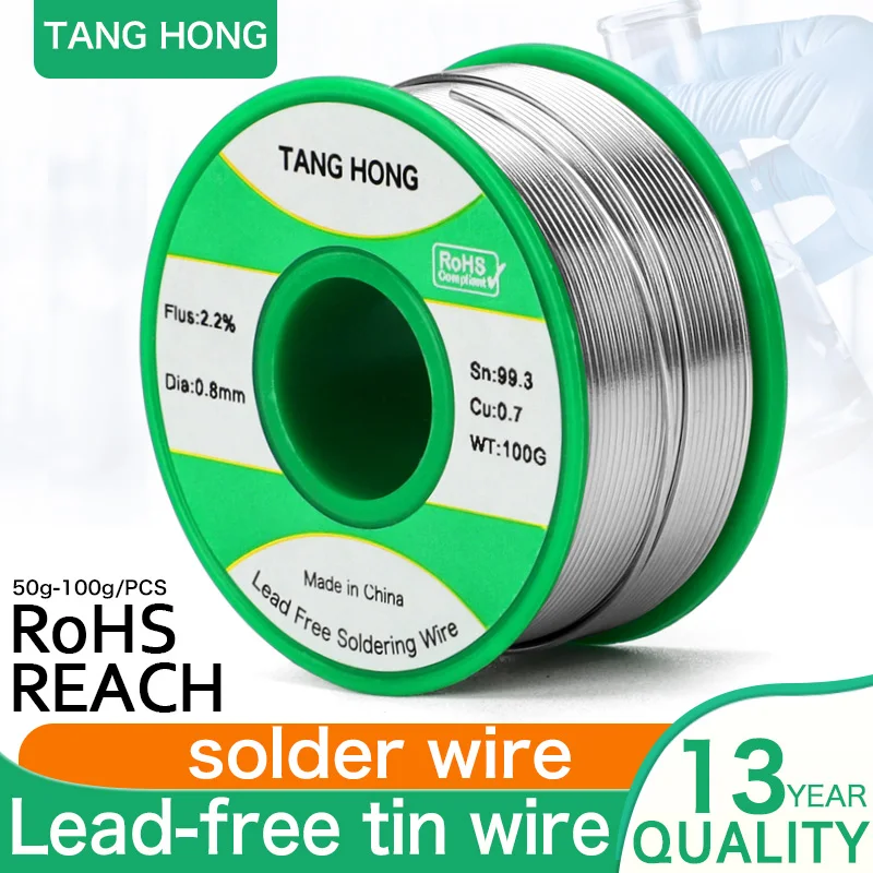 

TANGHONG Lead-Free Solder Wire Electric Soldering Iron repair Welding Containing Rosin Tin Wire Sn99.3Cu0.7 50 100g 0.5 0.8