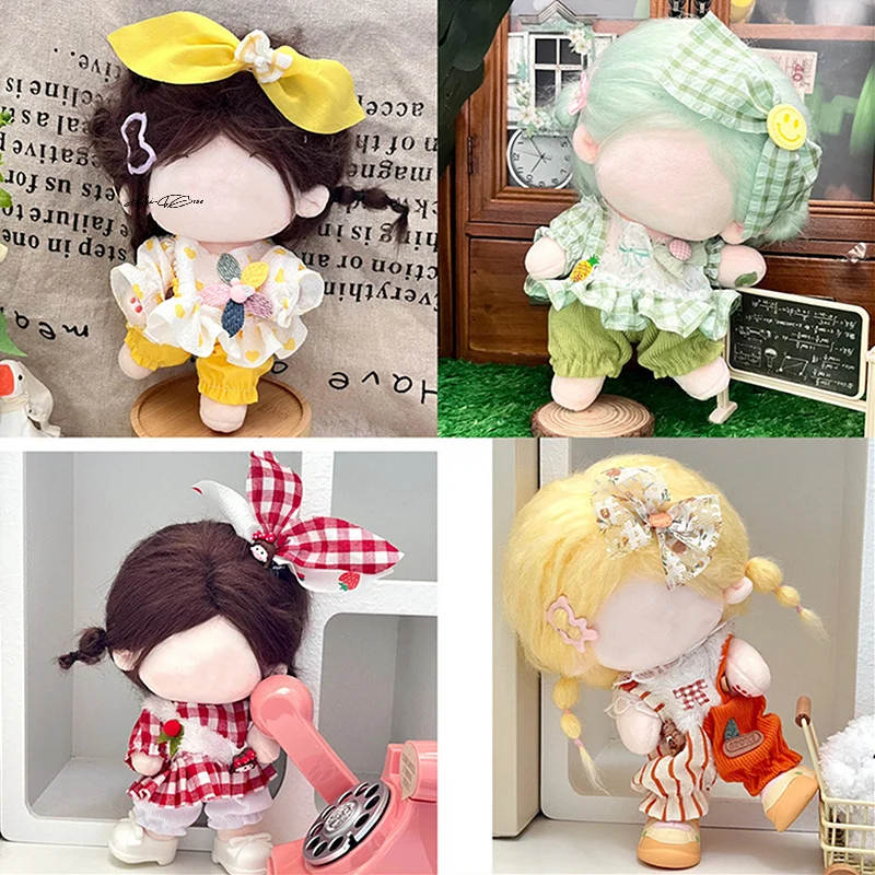 

20cm Cotton Doll Lovely Princess Dresses Jumpsuit T-shirt Plush Dolls Clothes Skirt With Headband Dress Set Dolls Accessories